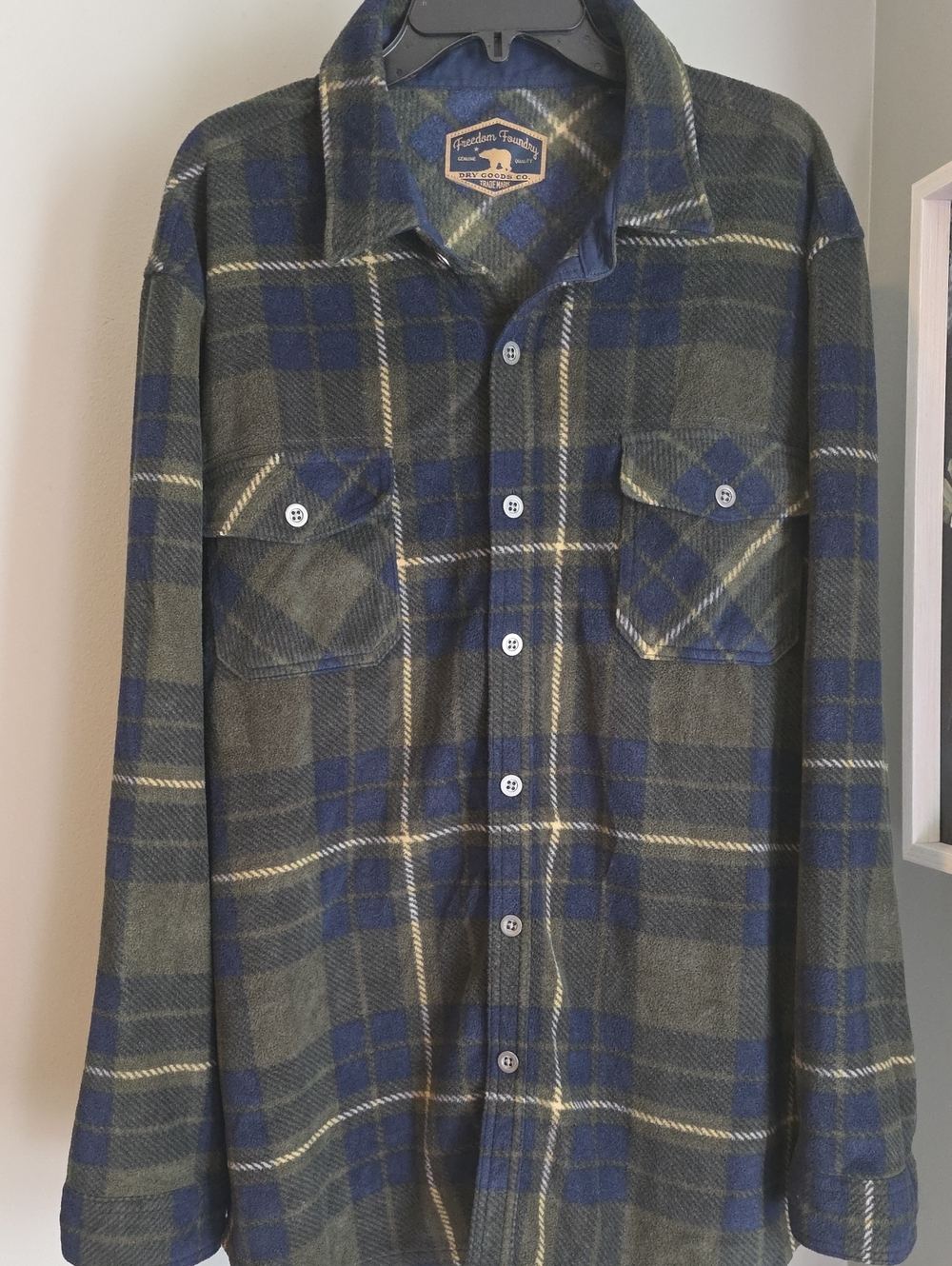 Olive & Navy Plaid Fleece Button-Down Shirt Size XXL